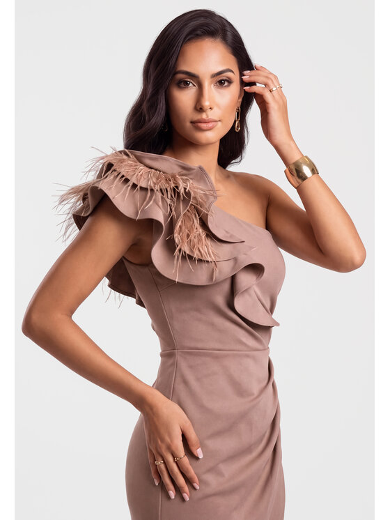 Ombre Ombre Večerní šaty LA-OM-DLR451 Hnědá Slim Fit