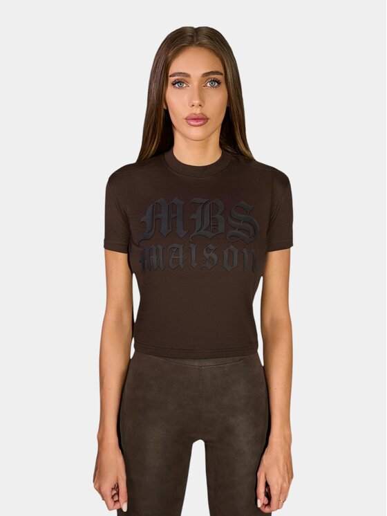 MADE BY SOCIETY MADE BY SOCIETY T-Shirt SKIM - T27472 Brązowy Basic Fit
