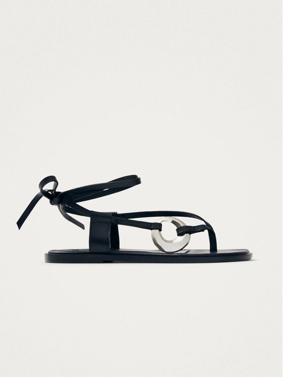 Sandały, rozmiar 38, Czarne, Morosia Black Leather Sandals