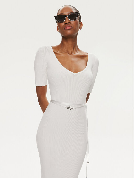 HUGO Hugo Strickkleid Simbly 50514287 Weiß Slim Fit