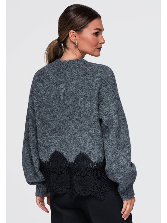Ombre Ombre Sweter OW-SW-E0006 Szary Relaxed Fit