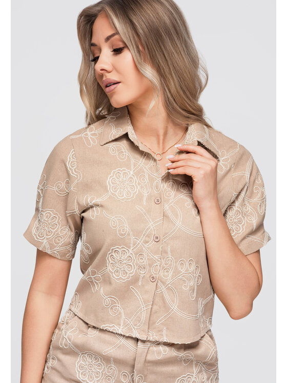 Ombre Ombre Koszula OW-SH-E0060 Beżowy Loose Fit