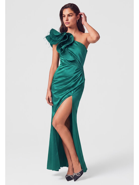 Ombre Ombre Večerní šaty LA-OM-DLR451 Zelená Slim Fit