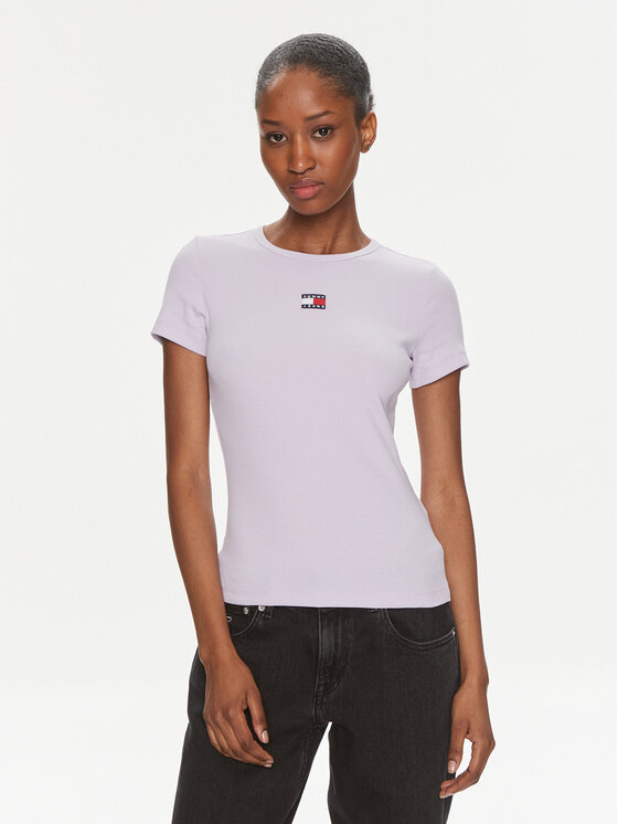 Tommy Jeans Tricou Badge DW0DW17881 Violet Slim Fit