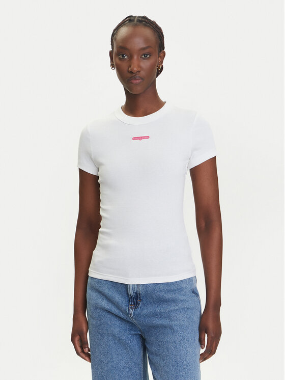 Tommy Jeans Tommy Jeans T-Shirt Script Label DW0DW21402 Biały Slim Fit