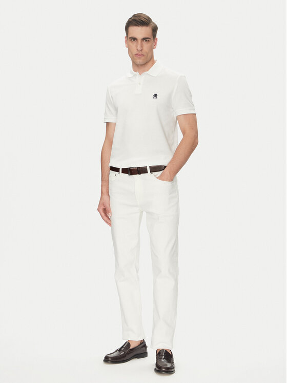 Tommy Hilfiger Tommy Hilfiger Тениска с яка и копчета MW0MW33167 Бял Regular Fit
