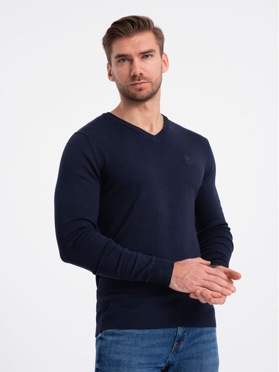 Ombre Ombre Sweter OM-SWBS-0107 Granatowy Regular Fit