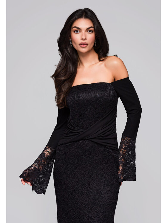 Ombre Ombre Sukienka wieczorowa LA-OM-DLR243 Czarny Regular Fit
