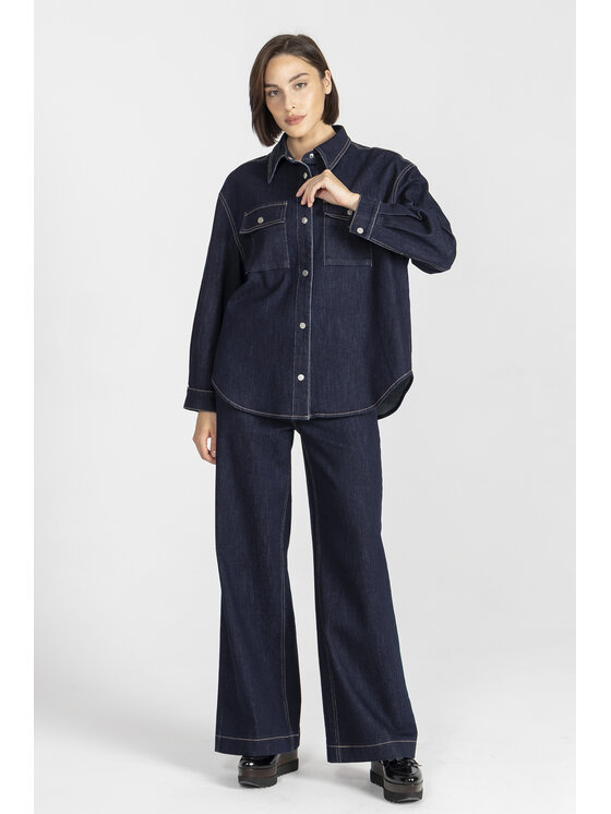 Deni Cler Milano Deni Cler Milano Koszula T-DC-1370-E5-10-59-1 Granatowy Oversize