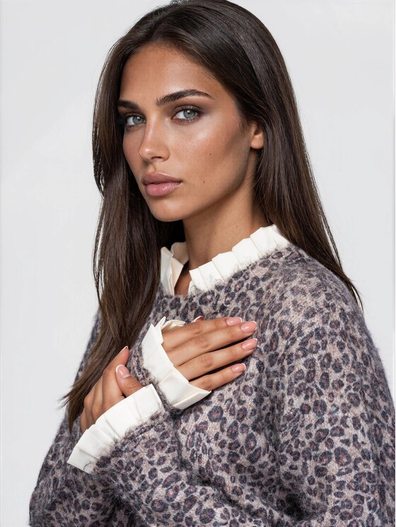 Ombre Ombre Sweter OW-SW-E0067 Beżowy Relaxed Fit