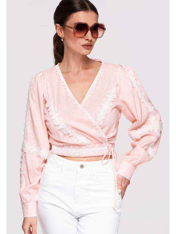 Ombre Ombre Bluzka OW-TS-E0033 Różowy Slim Fit