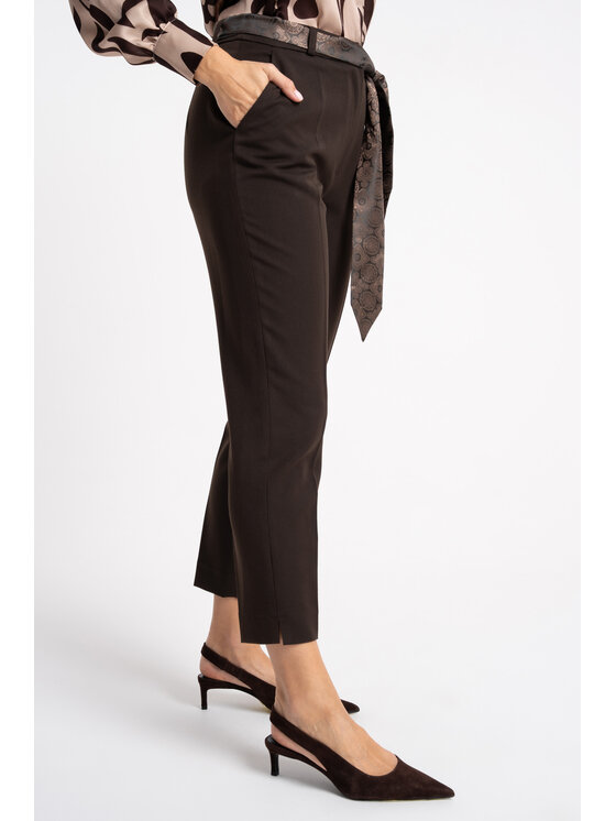 CLICK CLICK Bavlnené nohavice 30-361 Tmavo hnedá Tapered Fit