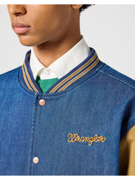 Wrangler Wrangler Kurtka jeansowa VARSITY JACKET Niebieski Regular Fit