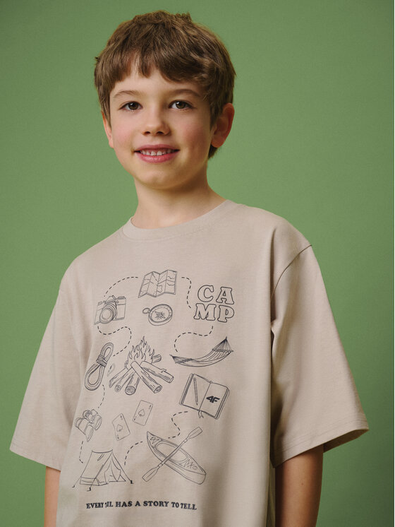 4F 4F T-Shirt ENJOY THE OUTDOORS Beżowy Loose Fit