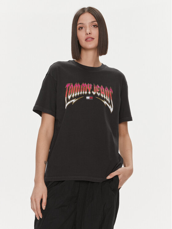 Tommy Jeans Tričko Rock DW0DW17370 Čierna Relaxed Fit