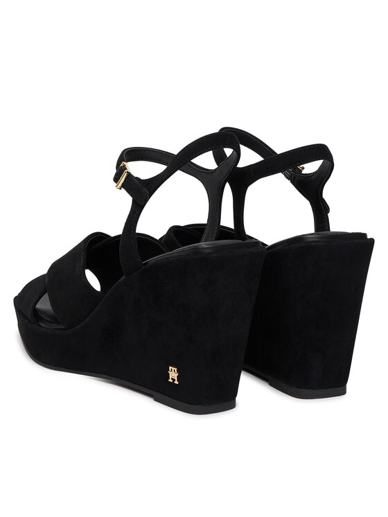 Tommy Hilfiger Tommy Hilfiger Sandále Suede Wrapped High Wedge FW0FW09218 Čierna