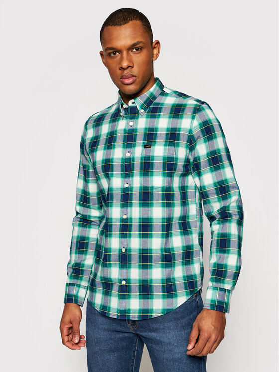 Lee Lee Camicia L880KSQD 112123228 Verde Regular Fit