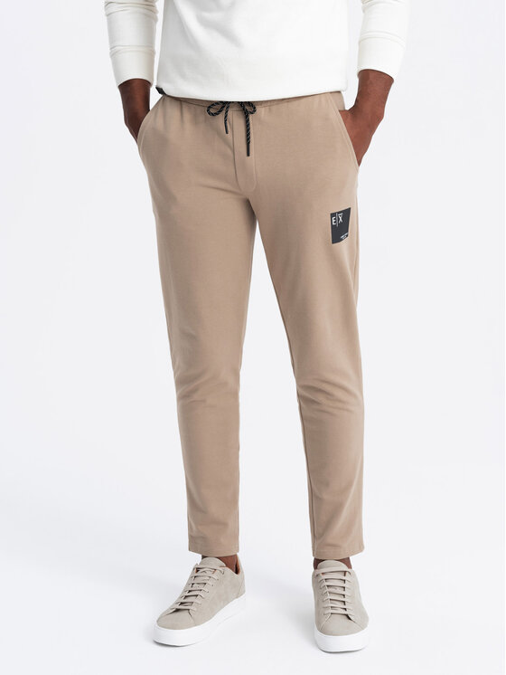 Ombre Ombre Spodnie dresowe OM-PASK-0167 Brązowy Regular Fit