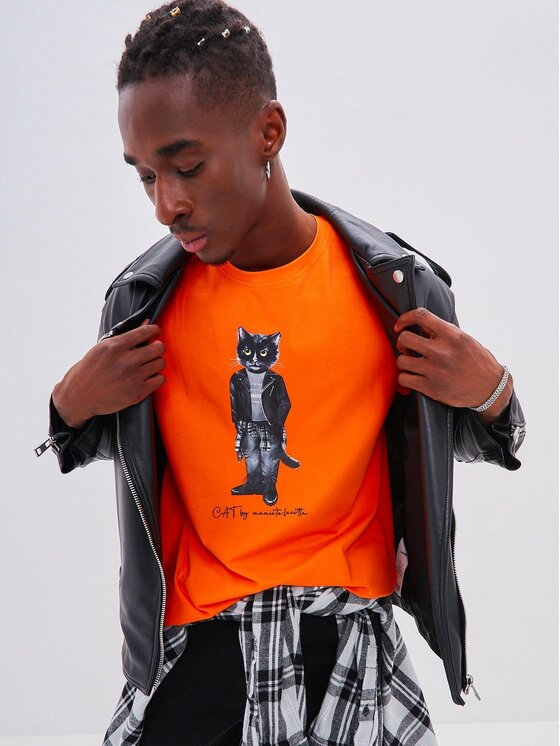 CAT by maniita lacitta CAT by maniita lacitta T-Shirt Printed men's t-shirt with CAT Pomarańczowy Regular Fit