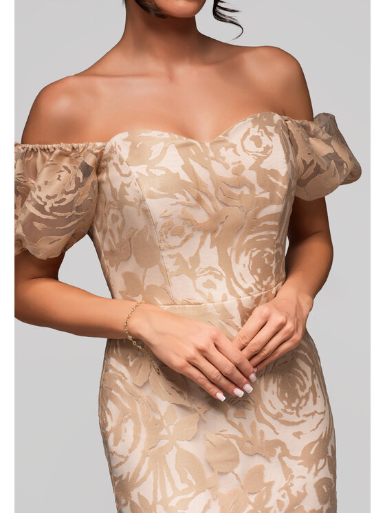 Ombre Ombre Sukienka koktajlowa LA-OM-DLR127 Beżowy Regular Fit