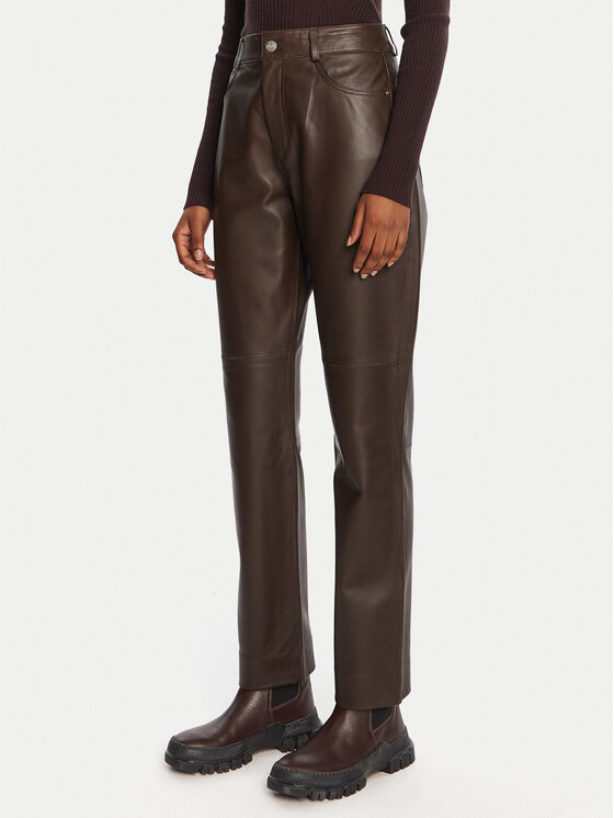 Marella Marella Παντελόνι δερμάτινο Doroty 2523436014 Καφέ Straight Fit