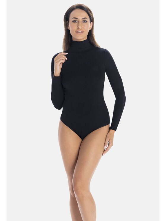 Teyli Teyli Body damskie z golfem Camille Czarny Regular Fit