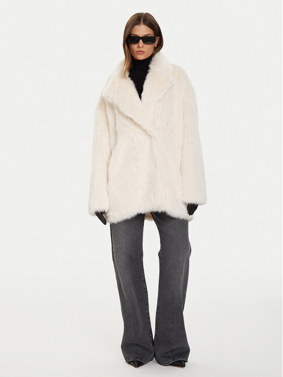 Eleh Eleh Кожено палто Bianco Panna EFW250385 Екрю Regular Fit