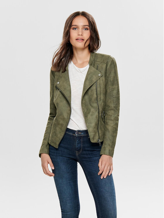 ONLY ONLY Dirbtinės odos striukė Ava 15102997 Žalia Regular Fit