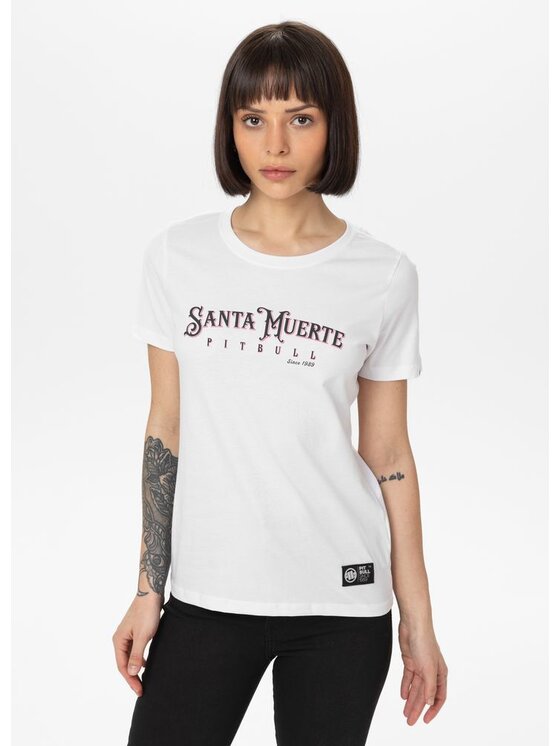 PITBULL PITBULL T-Shirt Koszulka damska SANTA MUERTE ROSE L Biały Regular Fit