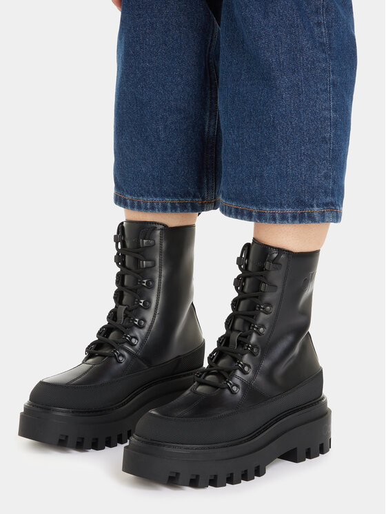 Calvin Klein Jeans Calvin Klein Jeans Botki Flatform Lace Up Boot Lth YW0YW01110 Czarny
