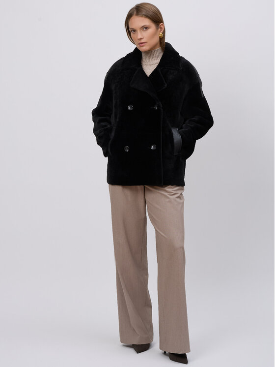 FAN LEATHER FAN LEATHER Kożuch naturalny Krótki Czarny Loose Fit