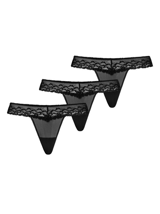 Stringi, rozmiar S, Czarne, koronkowe siateczkowe Leo
