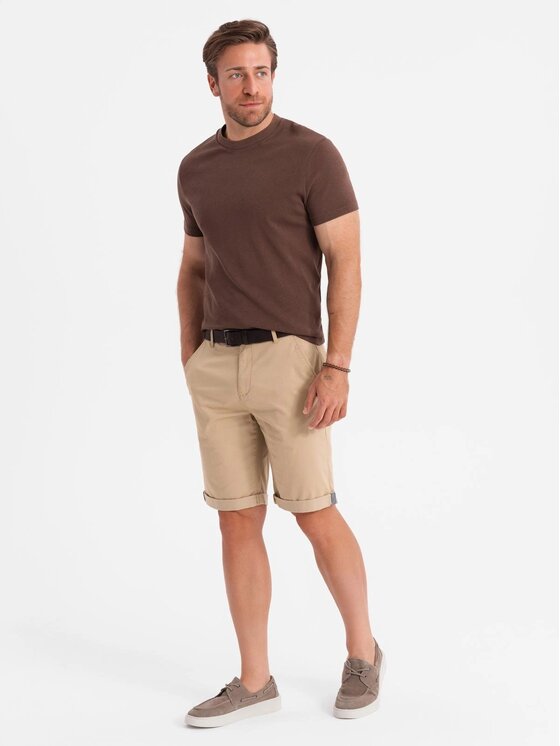 Ombre Ombre Szorty materiałowe OM-SRCS-0197 Beżowy Regular Fit