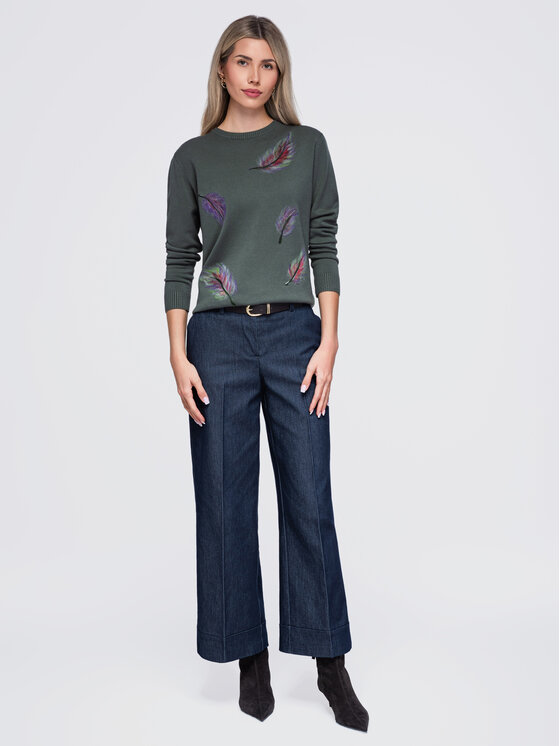 Ombre Ombre Svetr OW-SW-E0027 Zelená Regular Fit