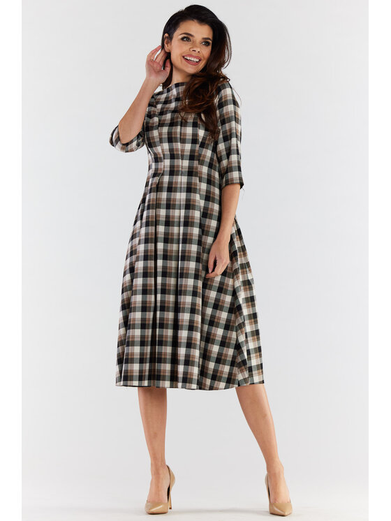 Awama Awama Sukienka codzienna A489 Brązowy Basic Fit