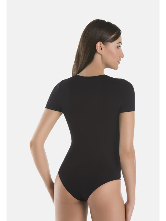 Teyli Teyli Body T-shirt damski okrągły dekolt Shirty Czarny Regular Fit