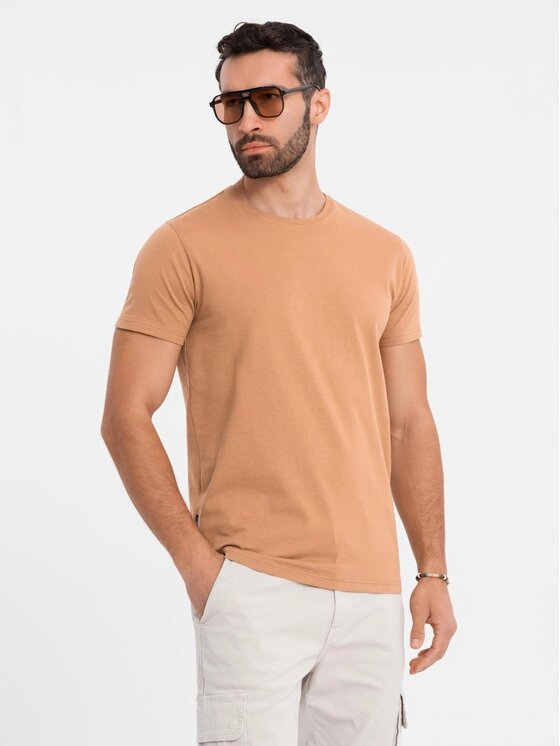 Ombre Ombre T-Shirt OM-TSBS-0236 Pomarańczowy jasny Regular Fit