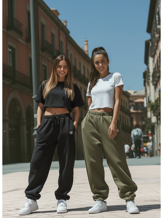 Jigga Wear Jigga Wear Spodnie dresowe Szerokie Luźne Baggy Damskie Khaki Jigga Haftowane Logo Drawcord XL Zielony Regular Fit