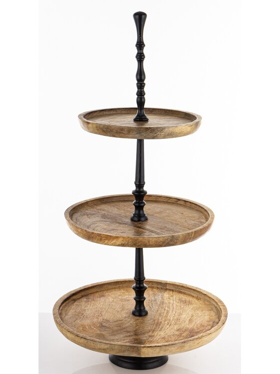 MIAhome MIAhome Patera drewniana 3 poziomy 61x30x30 cm CAKE - IV Brązowy