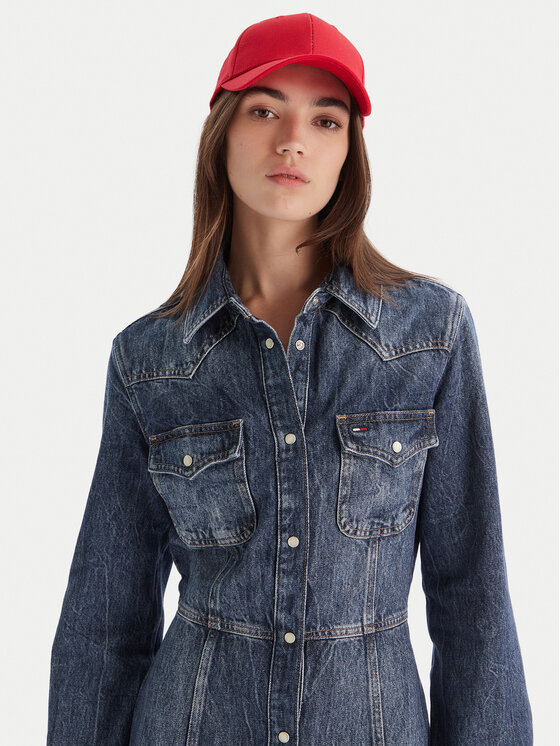 Tommy Jeans Tommy Jeans Rochie de blugi Western DW0DW21635 Albastru Regular Fit