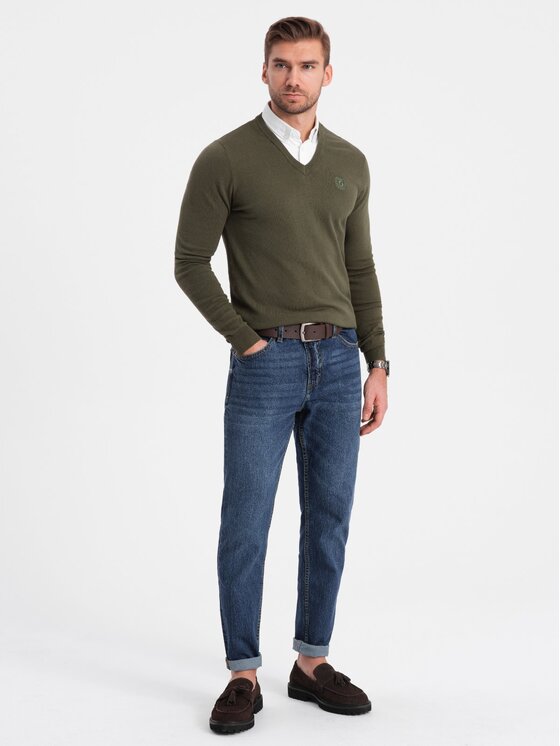 Ombre Ombre Svetr OM-SWSW-0102 Khaki Regular Fit