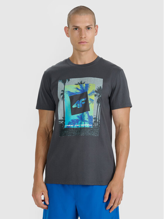 4F 4F T-Shirt FOB SUMMER Szary ciemny Regular Fit