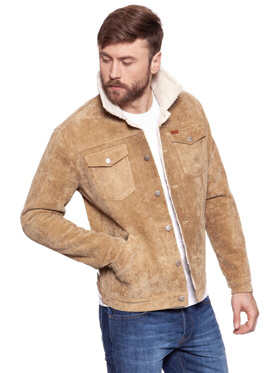 Wrangler Wrangler Kurtka zimowa CORD TRUCKER Beżowy Regular Fit