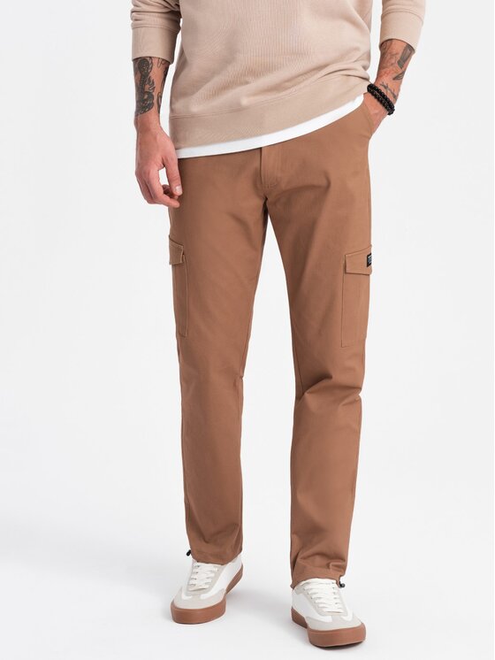 Ombre Ombre Kalhoty z materiálu OM-PACG-0189 Hnědá Regular Fit
