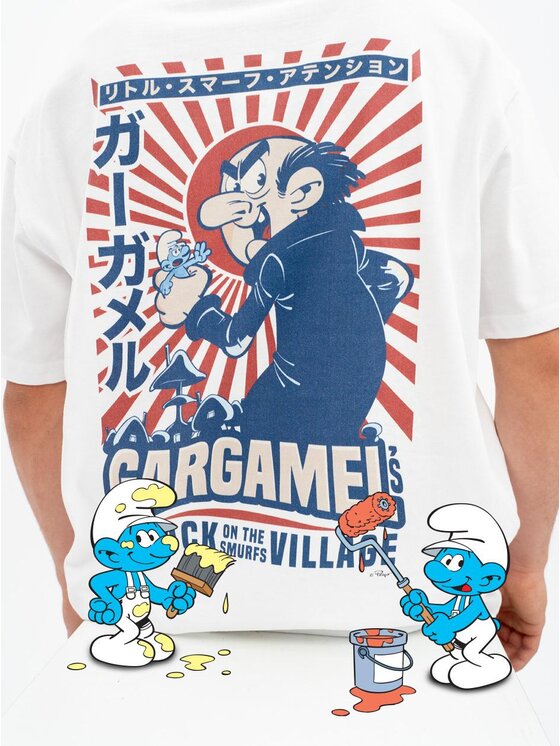 Smerfy Smerfy T-Shirt Koszulka Z Krótkim Rękawem Oversize Męska Biała Smerfy Gargamel Episode XL Biały Oversize