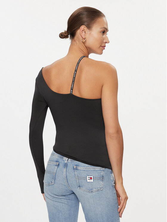 Tommy Jeans Tommy Jeans Блуза Logo Tape DW0DW16502 Черен Slim Fit