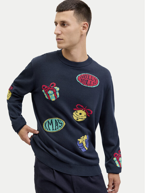 Jack & Jones Jack & Jones Sveter Holiday 12287994 Tmavomodrá Relaxed Fit