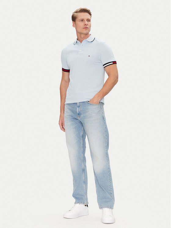 Tommy Hilfiger Tommy Hilfiger Поло Flag Cuff MW0MW38458 Блакитний Slim Fit
