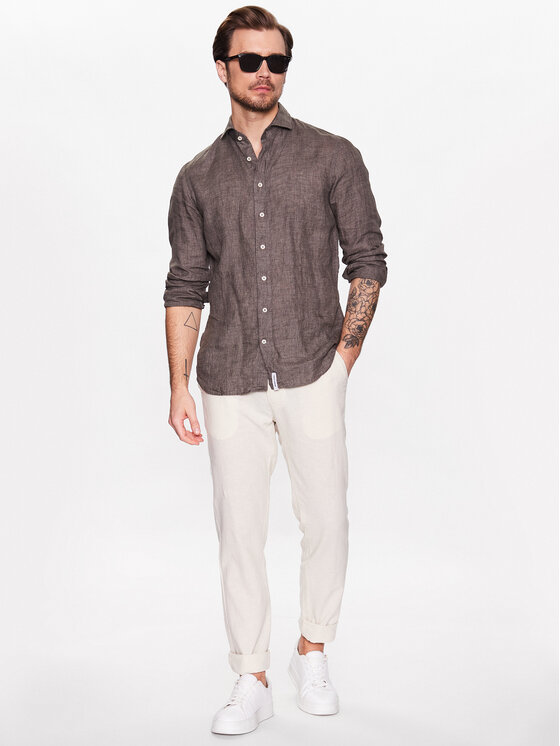 Lindbergh Lindbergh Bavlnené nohavice 30-008003 Béžová Tapered Fit