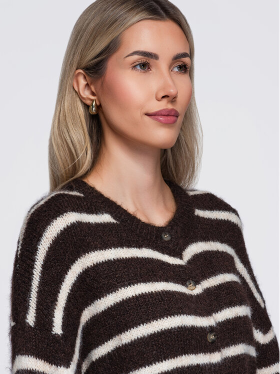 Ombre Ombre Sweter OW-SW-E0029 Brązowy ciemny Relaxed Fit
